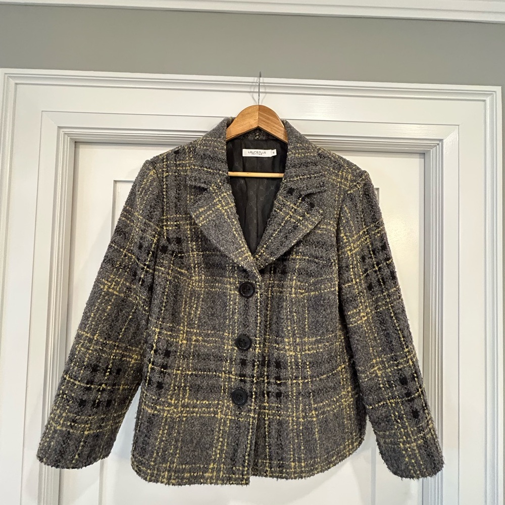 Gray and Yellow Plaid Wool Women's Blazer